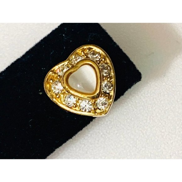 Vintage Signed Roman Rhinestone Heart Earrings - Picture 3 of 9
